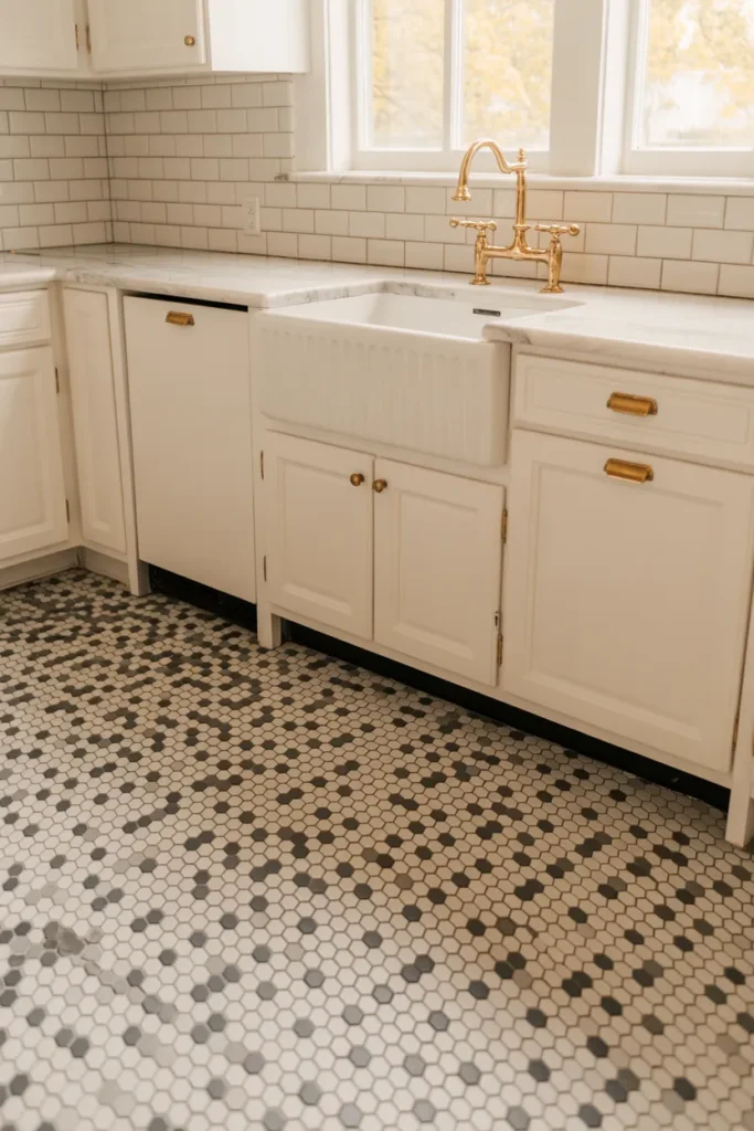 1-Classic Black and White Hexagonal Kitchen Tiles