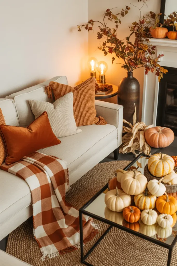 1-Classic Pumpkin and Plaid Living Room