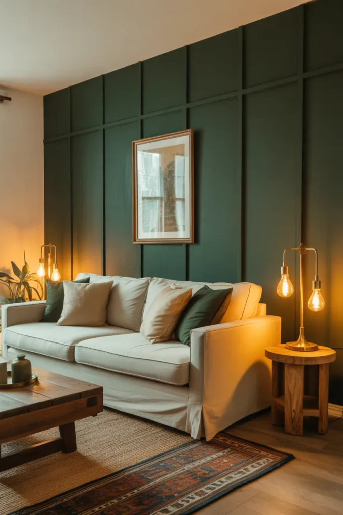 1-Dark Forest Green Living Room Accent Wall