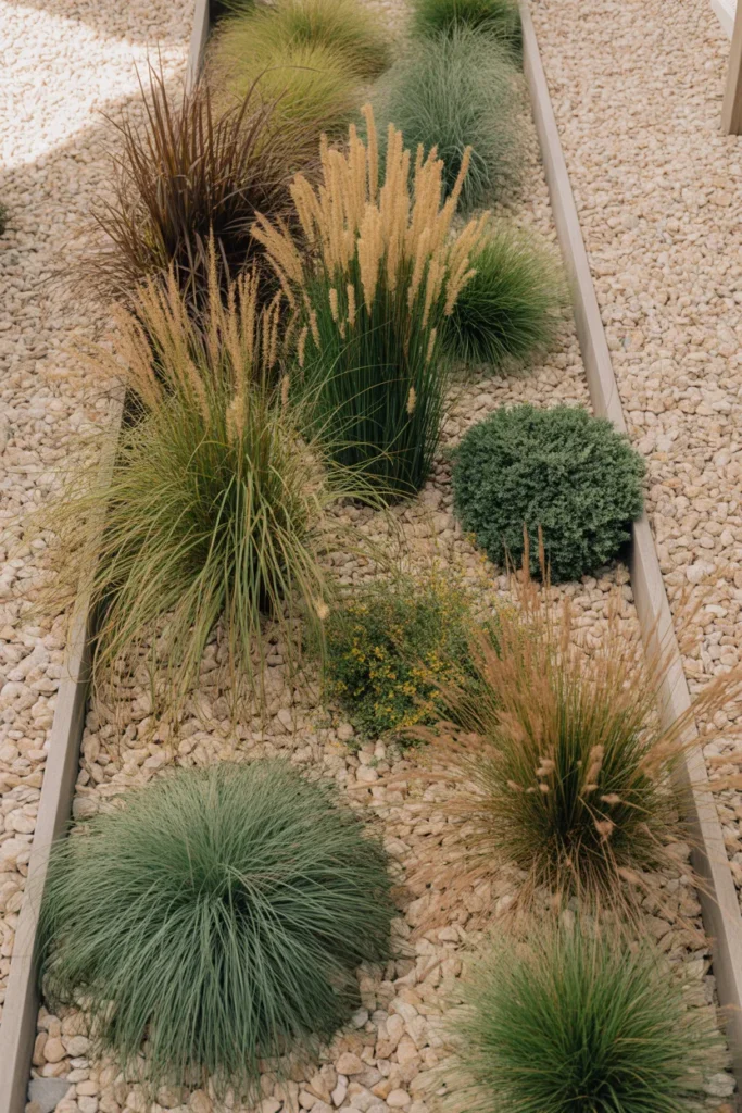 10-Pebble and Ornamental Grass Border