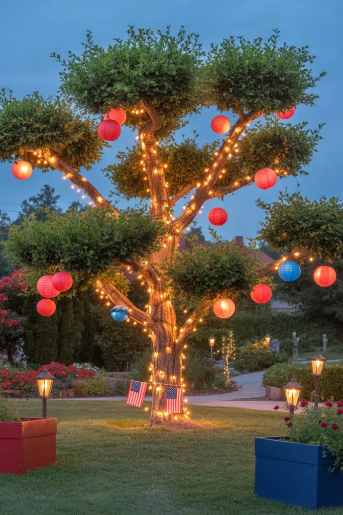 10-Red Lantern and White Light Tree Wrap