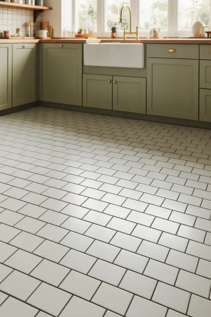 12-White Subway Kitchen Floor Tiles