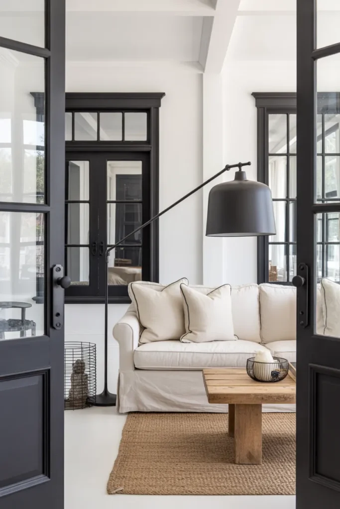 13-Black Accents Farmhouse Living Room