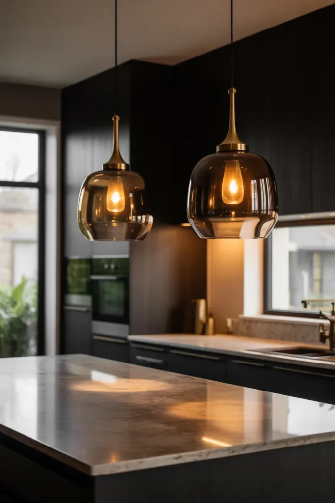 13-Smoked Glass Pendant Kitchen