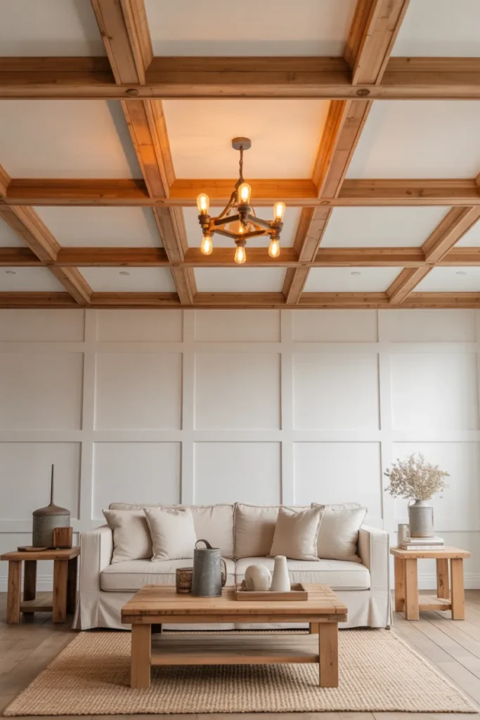 14-Farmhouse Living Room Ceiling Ideas