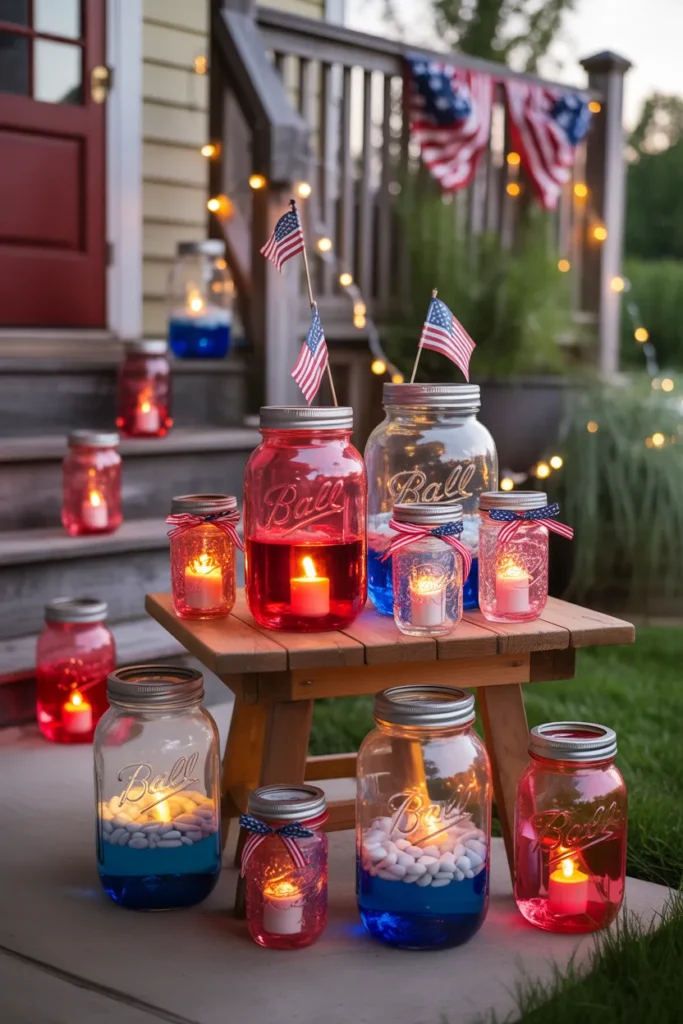 2-Mason Jar Patriotic Lantern Display