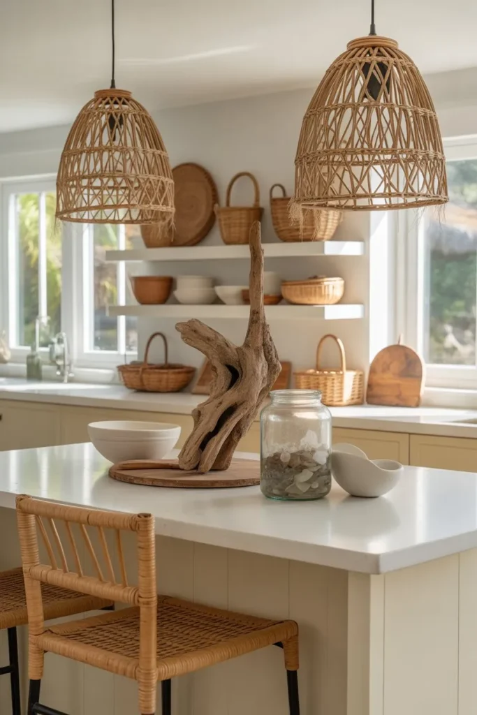 2-Rattan and Driftwood Kitchen Accents
