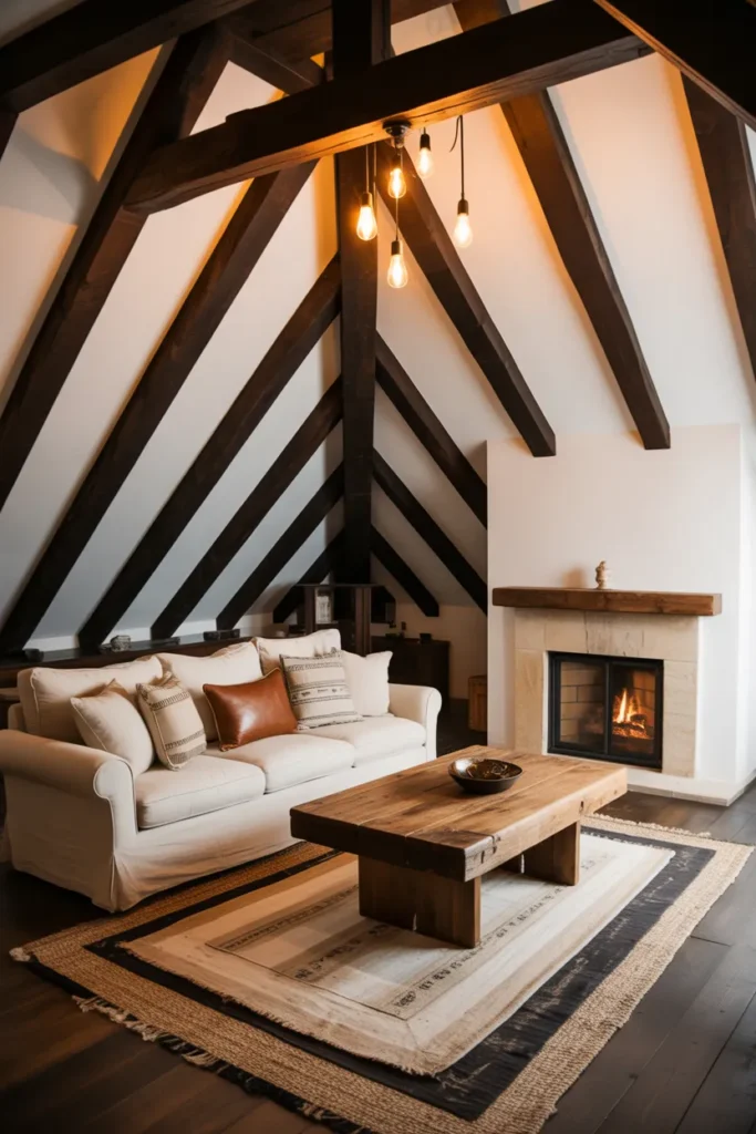 2-Rustic Beam and Linen Farmhouse Living Room