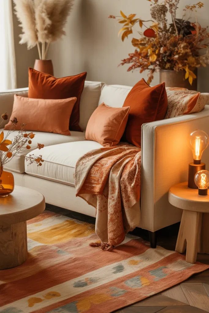 2-Warm Rust and Cream Fall Living Room
