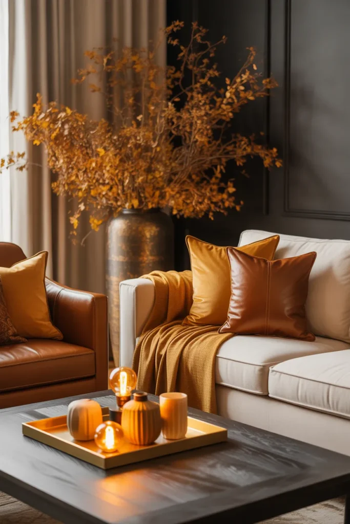 21-Warm Gold and Brown Fall Living Room