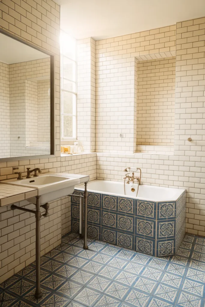3-Blue and White Tile Bathroom