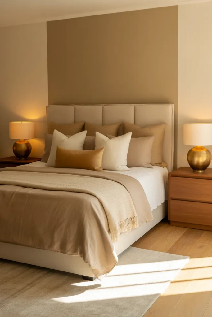 3-Greige and Natural Wood Bedroom