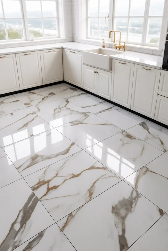 3-Large Format White Marble Kitchen Tiles