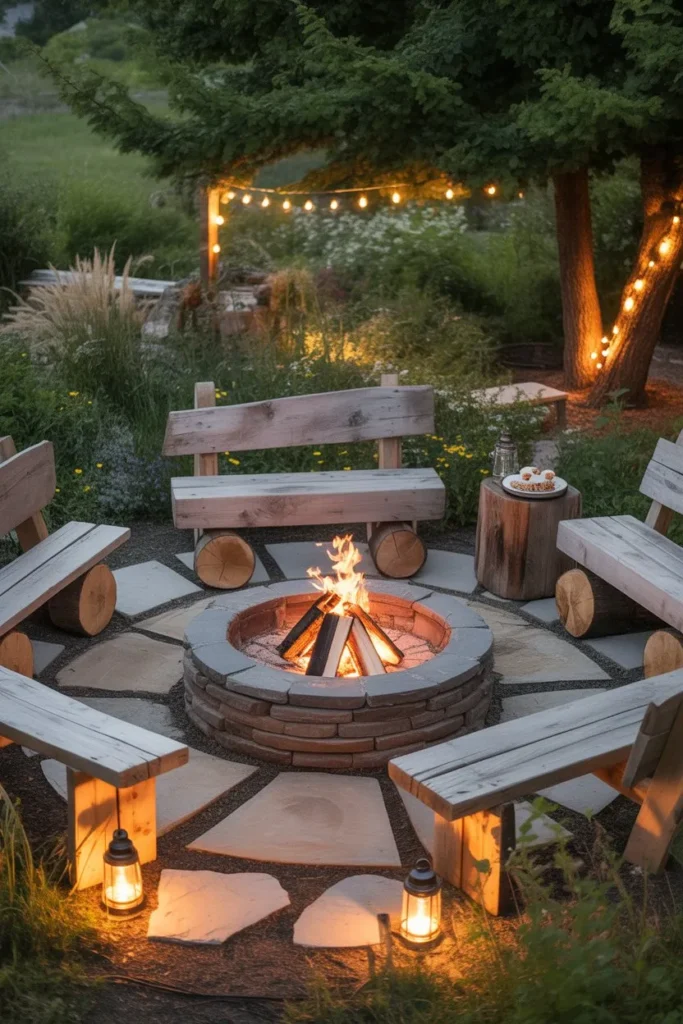 3-Rustic Backyard Fire Pit Seating Area