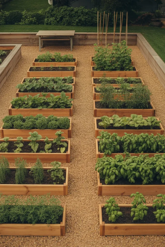 6-Gravel and Raised Bed Vegetable Garden