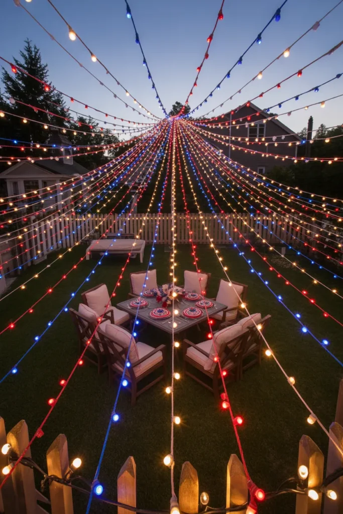 6-Red White and Blue Fairy Light Canopy