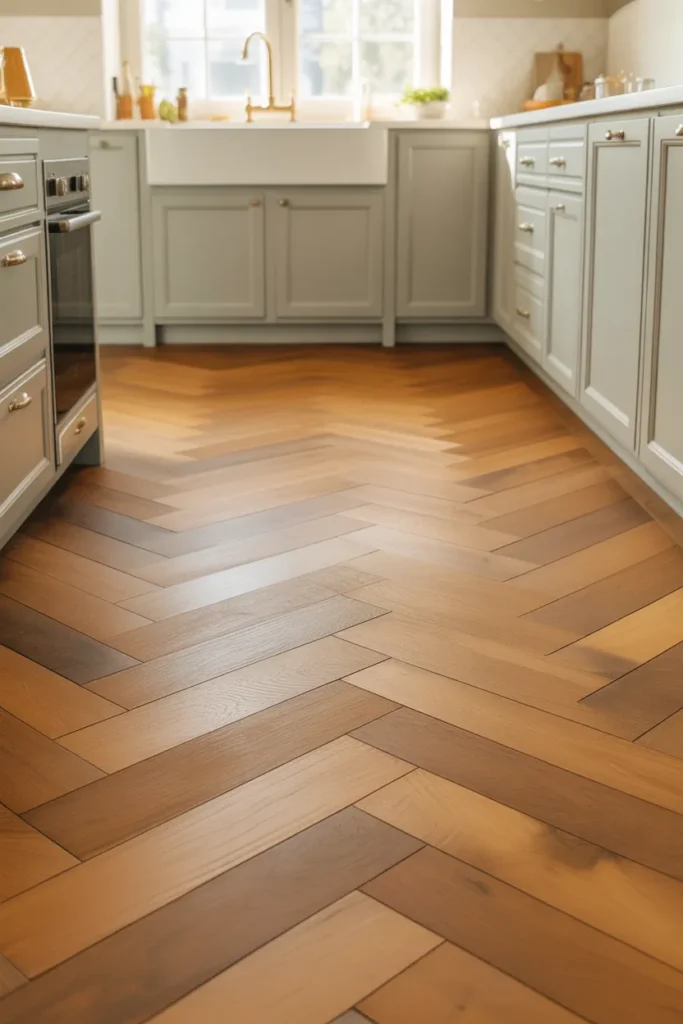 6-Warm Honey Oak Herringbone Kitchen Tiles