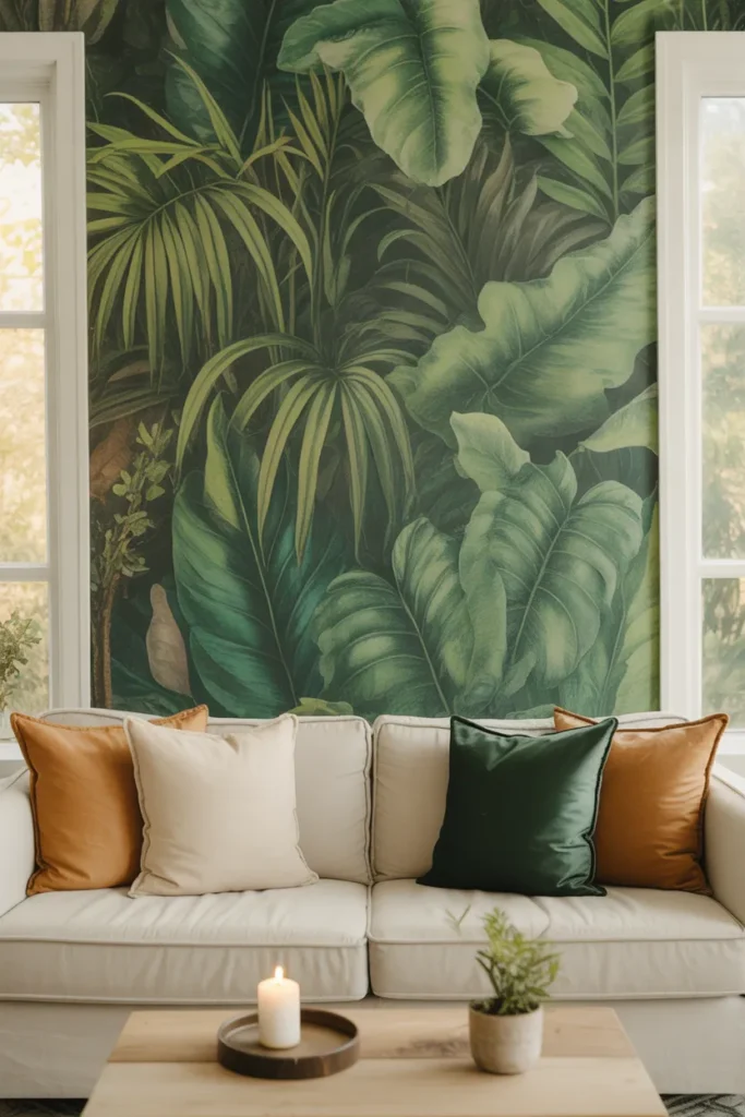 7-Botanical Wallpaper Green Accent Wall