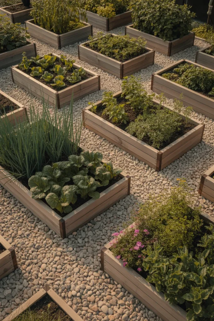 7-Raised Bed Pebble Border