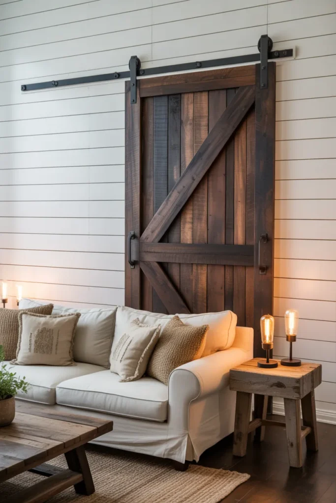 8-Farmhouse Living Room with Sliding Barn Door