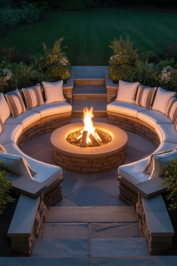 8-Fire Pit with Built In Seating Wall