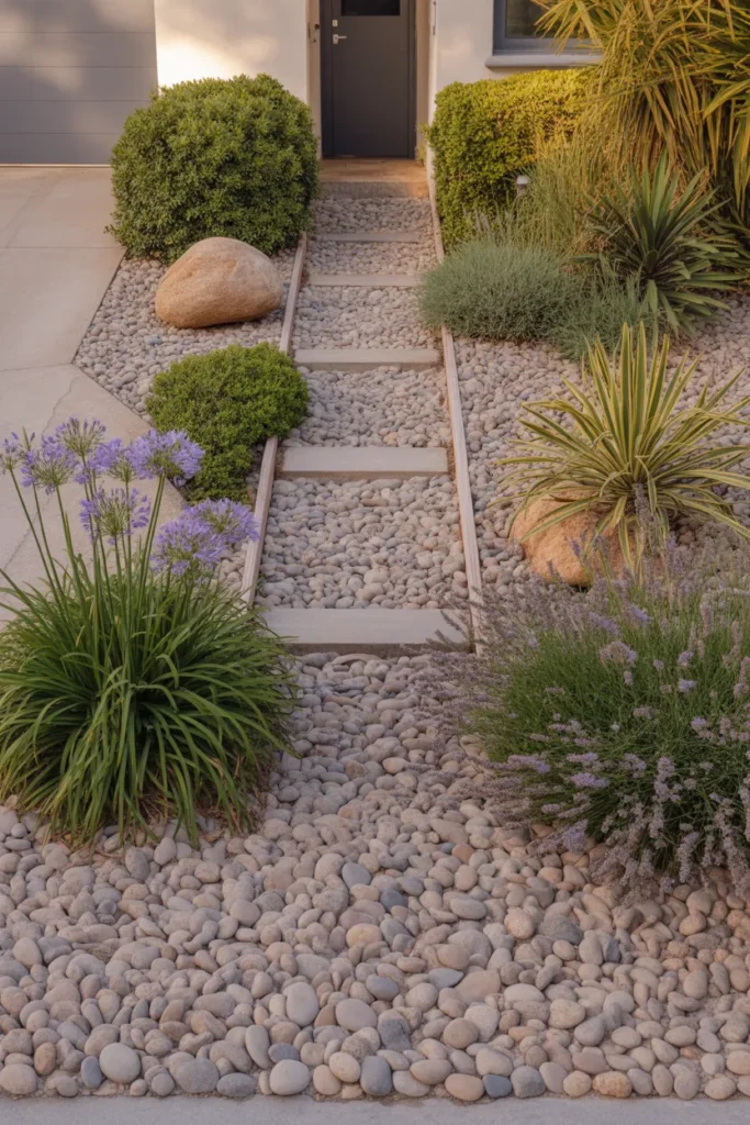 8-Pebble Stone Front Yard Landscaping