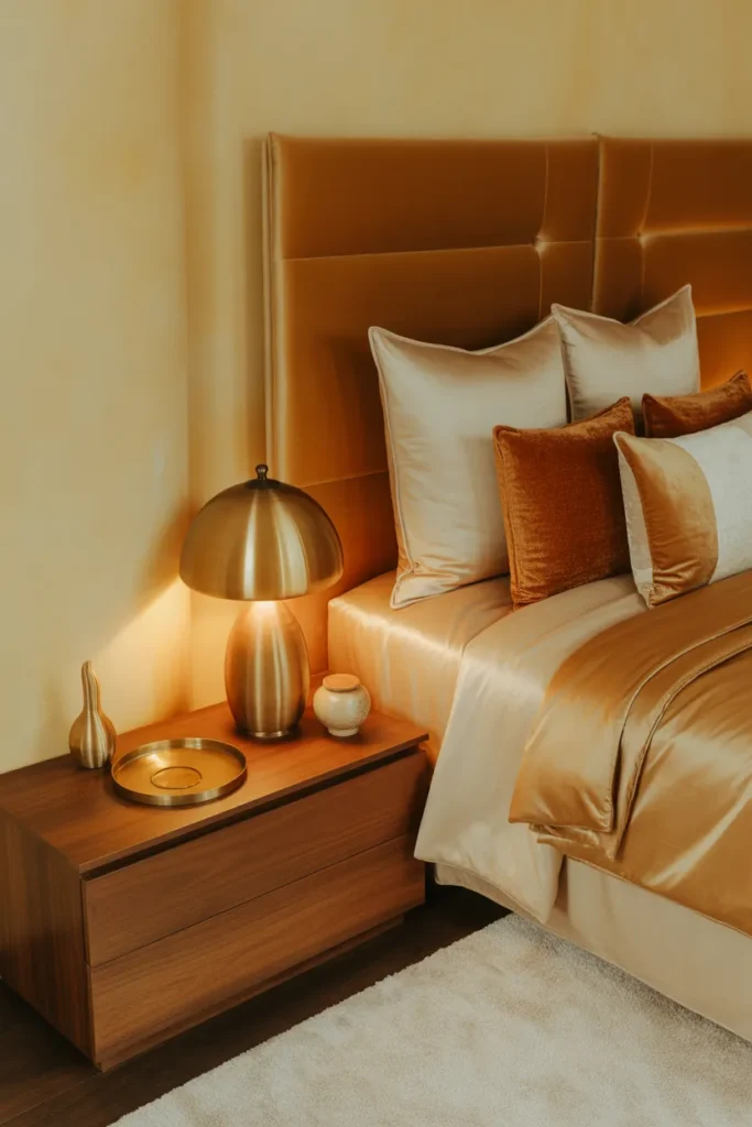 9-Warm Brass and Velvet Luxury Bedroom