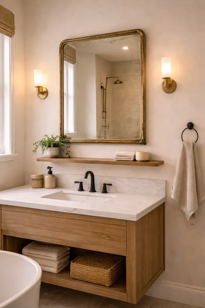 Antique Mirror with Shelf Below