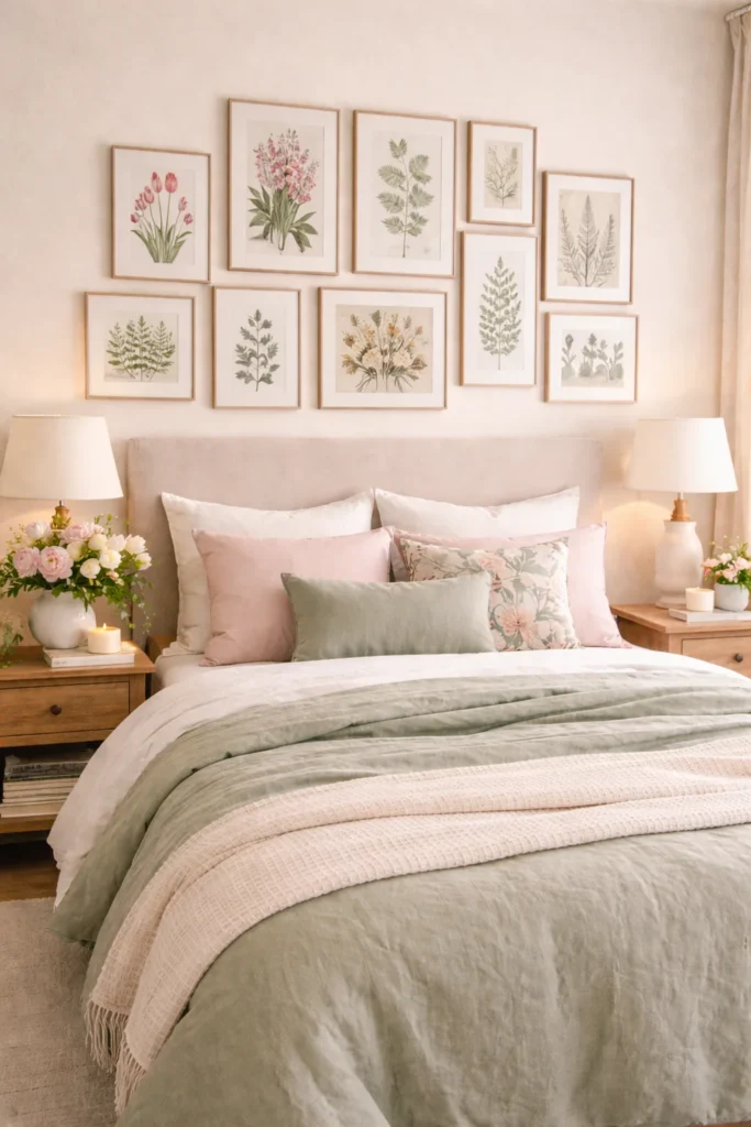 Botanical Print Gallery Above Headboard
