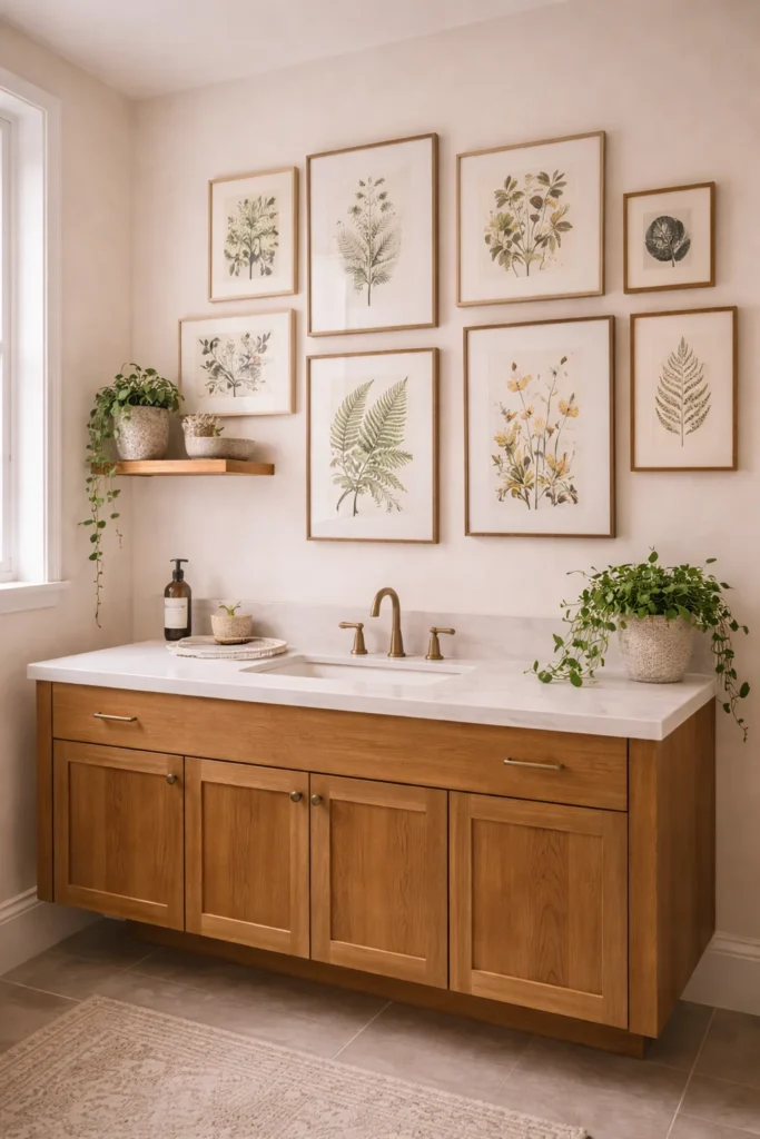 Botanical Print Gallery Wall Bathroom