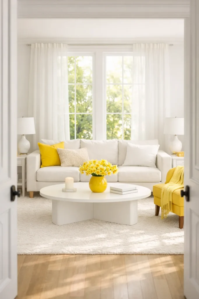 Bright White & Lemon Yellow Spring Room