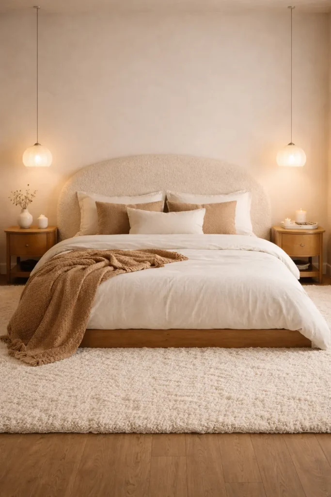 Cozy Tan Boucle Bedroom