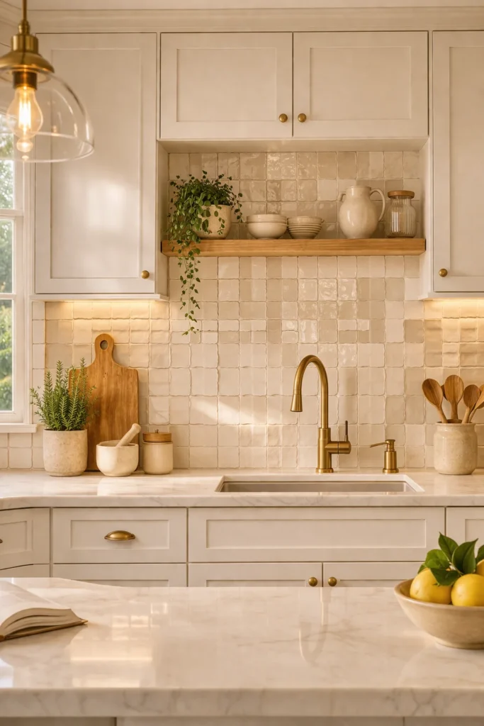 Cream Handmade Tile Backsplash