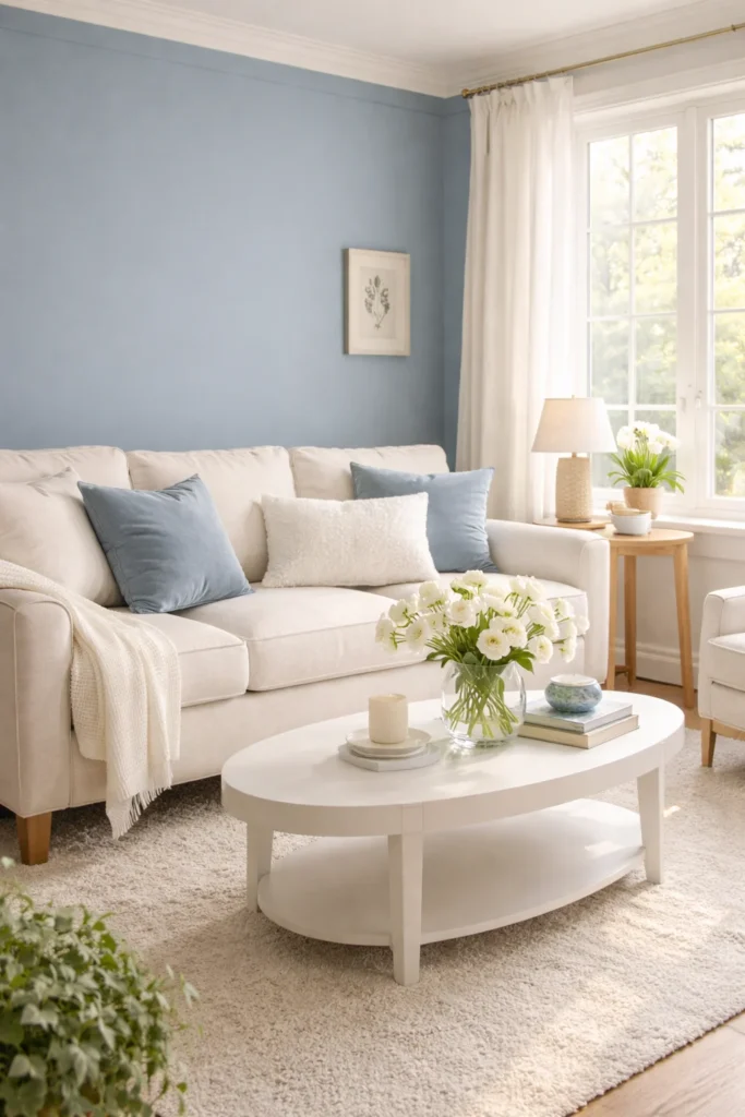 Dusty Blue Spring Living Room