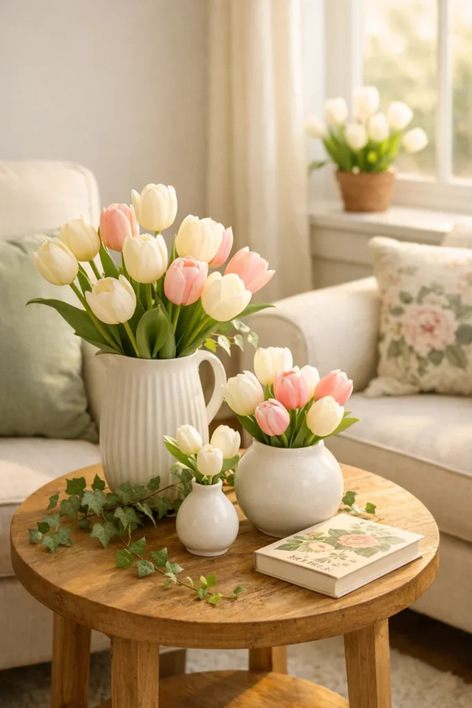 Fresh Tulip & Greenery Vignette