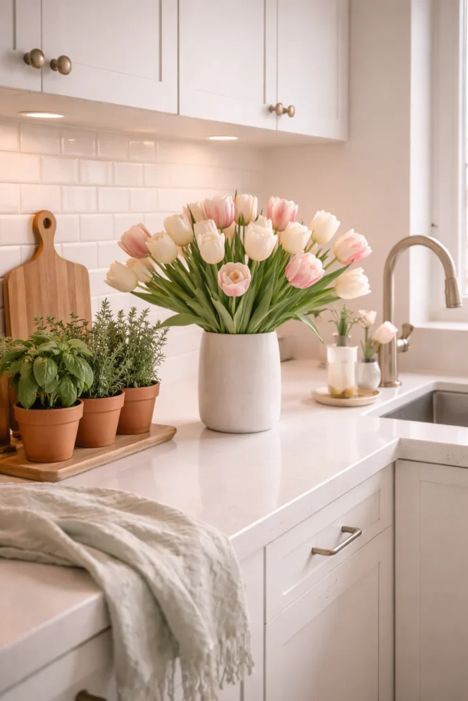 Fresh Tulip & Herb Counter Styling