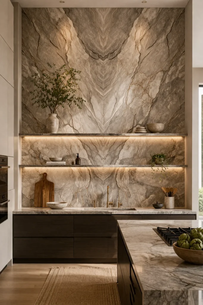 Full Height Statement Stone Backsplash