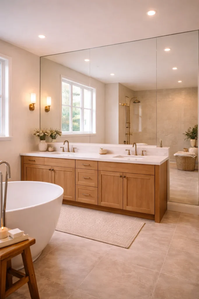 Full Wall Mirror Bathroom Illusion