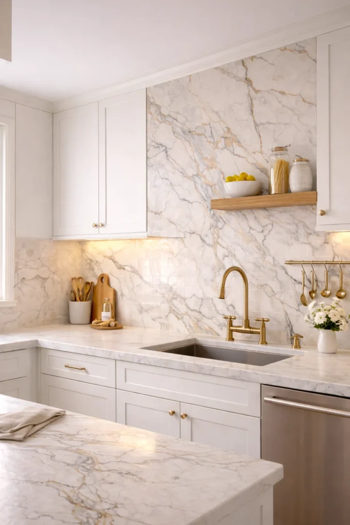 Marble Slab Full Backsplash