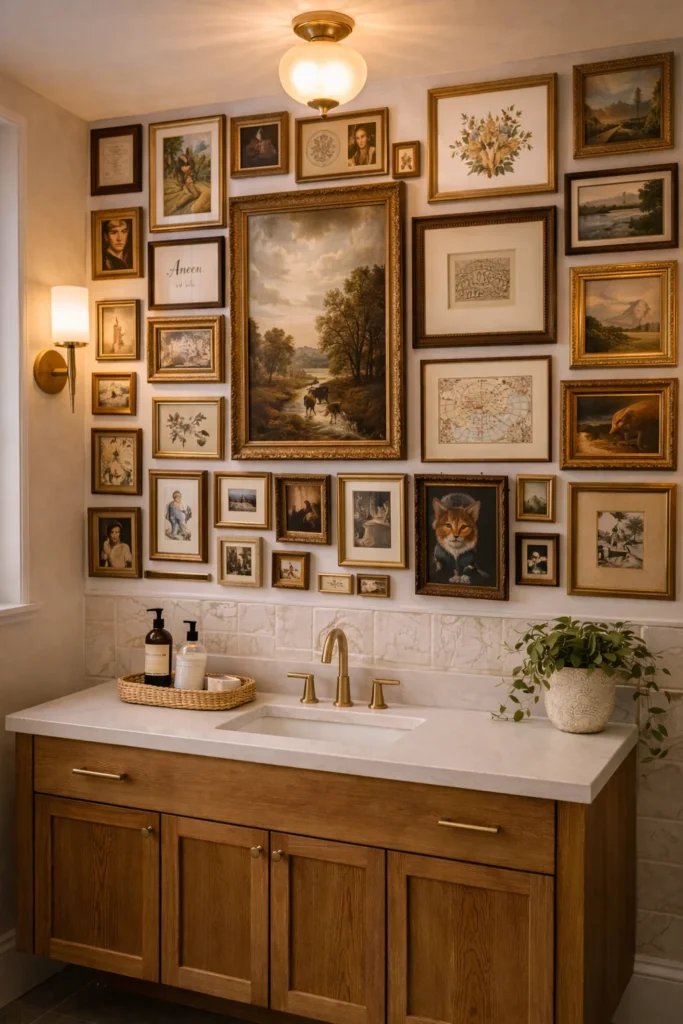 Maximalist Framed Art Bathroom Wall
