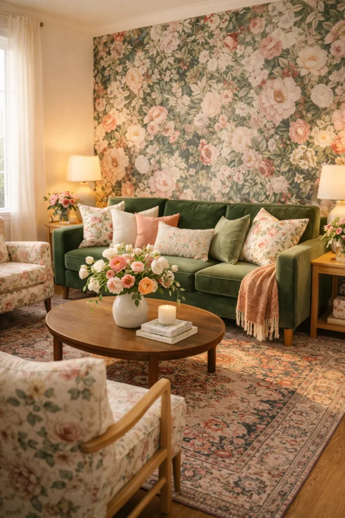 Maximalist Spring Floral Living Room