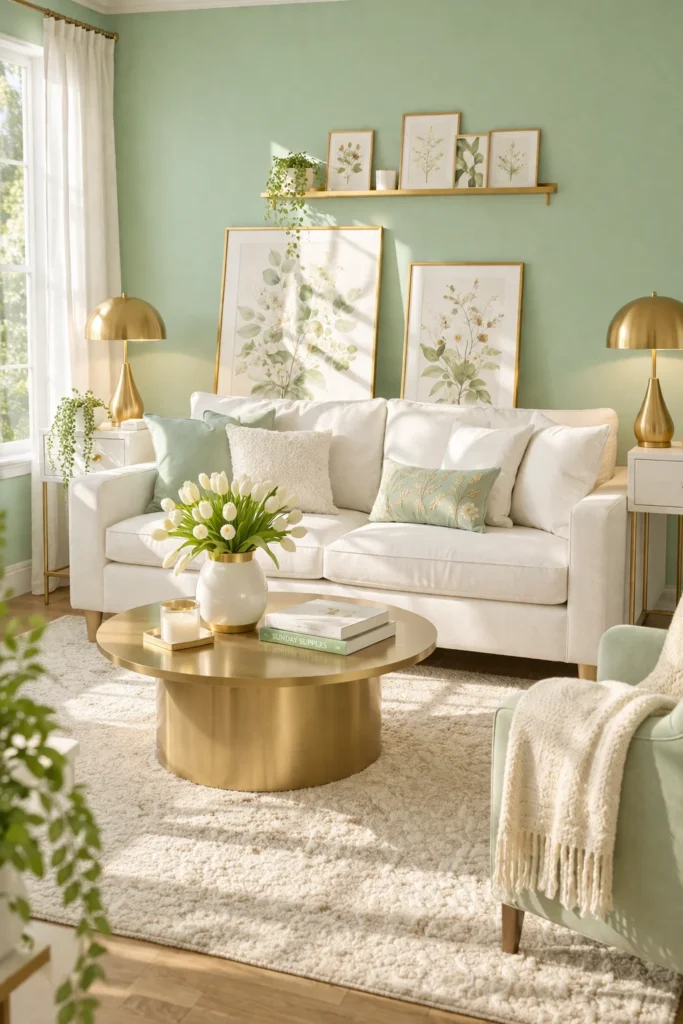 Mint Green & Gold Spring Living Room
