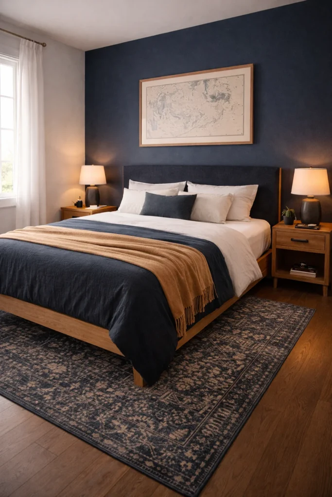 Navy & Wood Male Guest Room