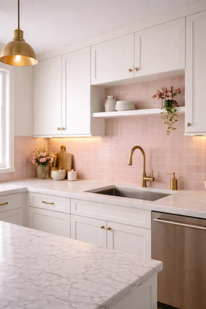 Pastel Pink Tile Backsplash