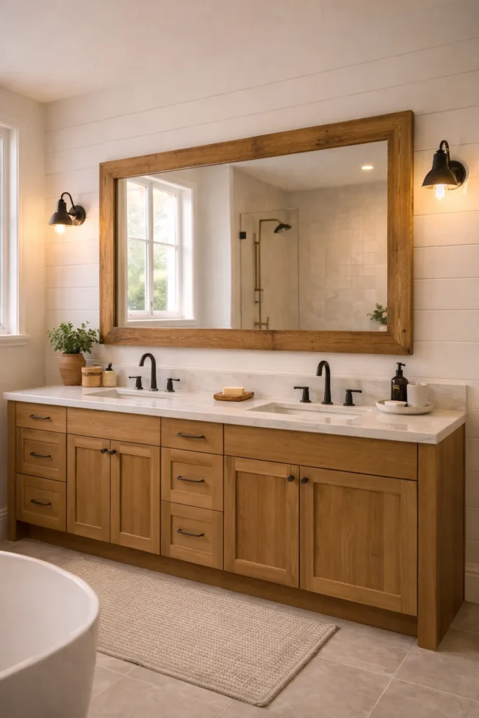 Rustic Wood Frame Mirror Bathroom