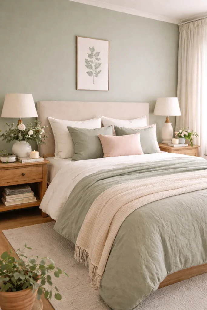 Sage Green & Cream Spring Bedroom