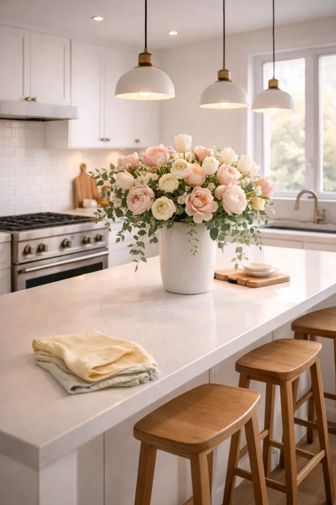 Spring Floral Centerpiece on Kitchen Island