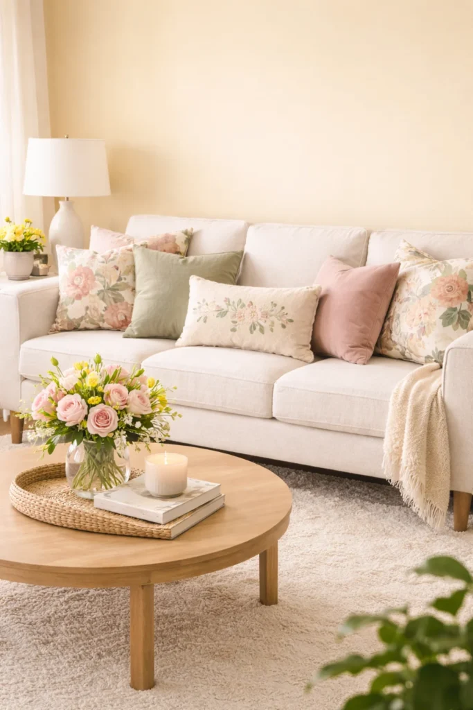 Spring Floral Throw Pillow Styling