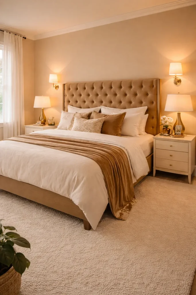 Tan Bedroom with Gold Accents