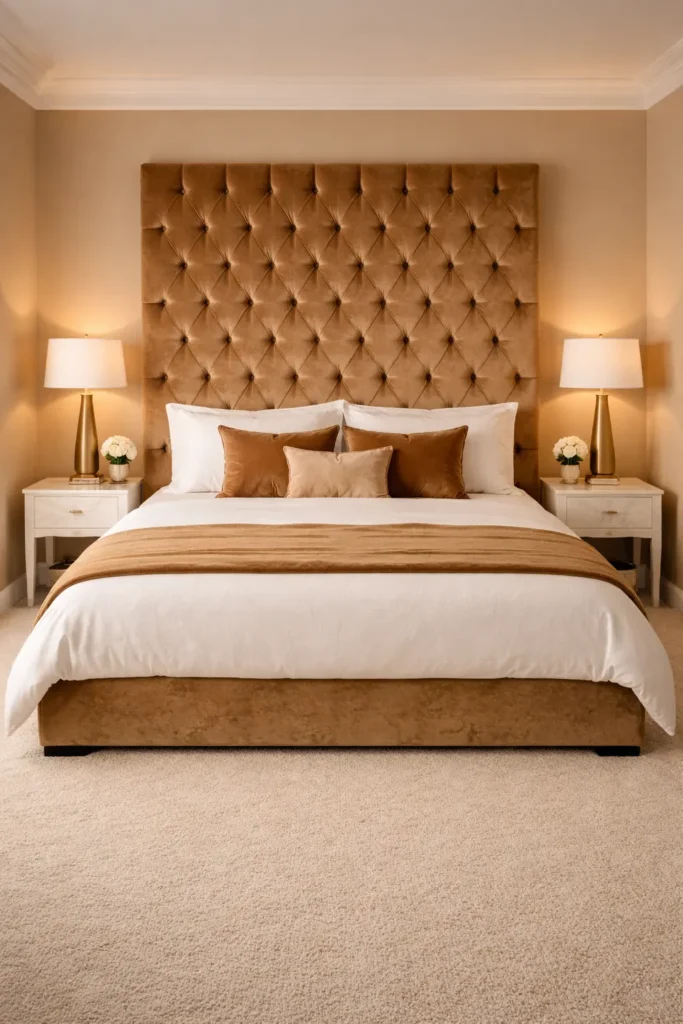 Tan Velvet Headboard Elegance
